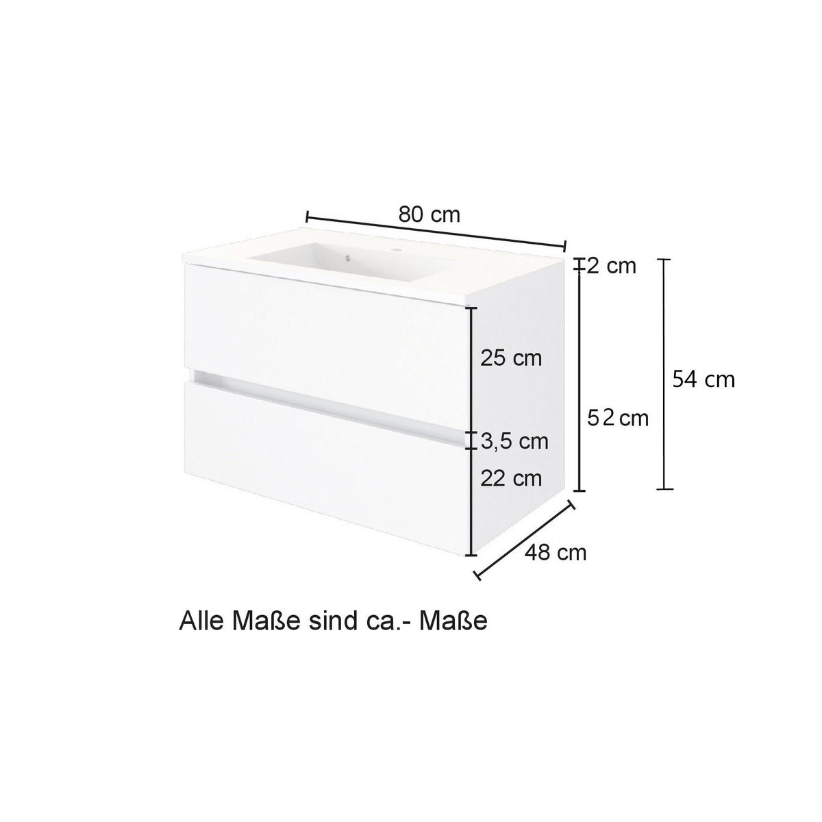 WASCHTISCHKOMBI 80 cm  - Eichefarben/Weiß, KONVENTIONELL, Glas/Holzwerkstoff (80cm) - Held