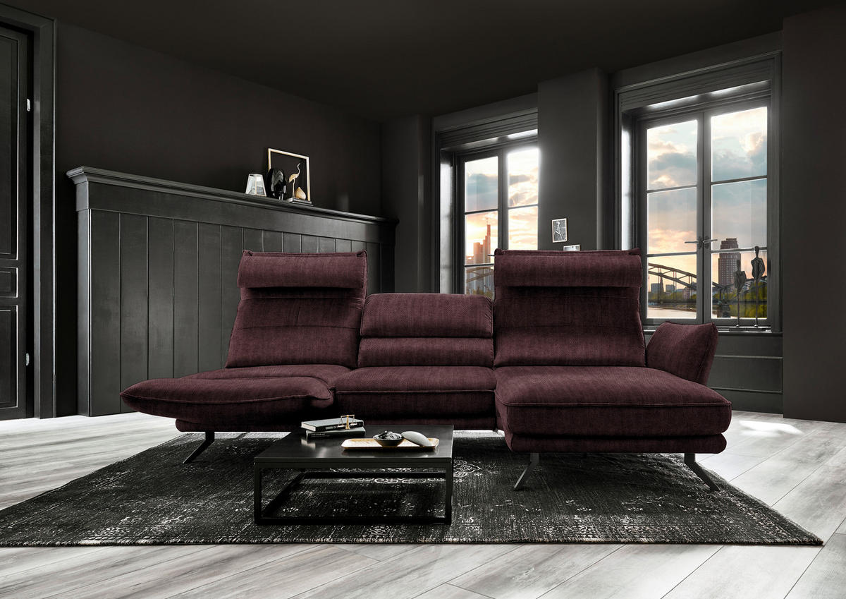 ECKSOFA in Velours Dunkelbraun  - Dunkelbraun/Schwarz, Design, Textil/Metall (283/153cm) - Valdera