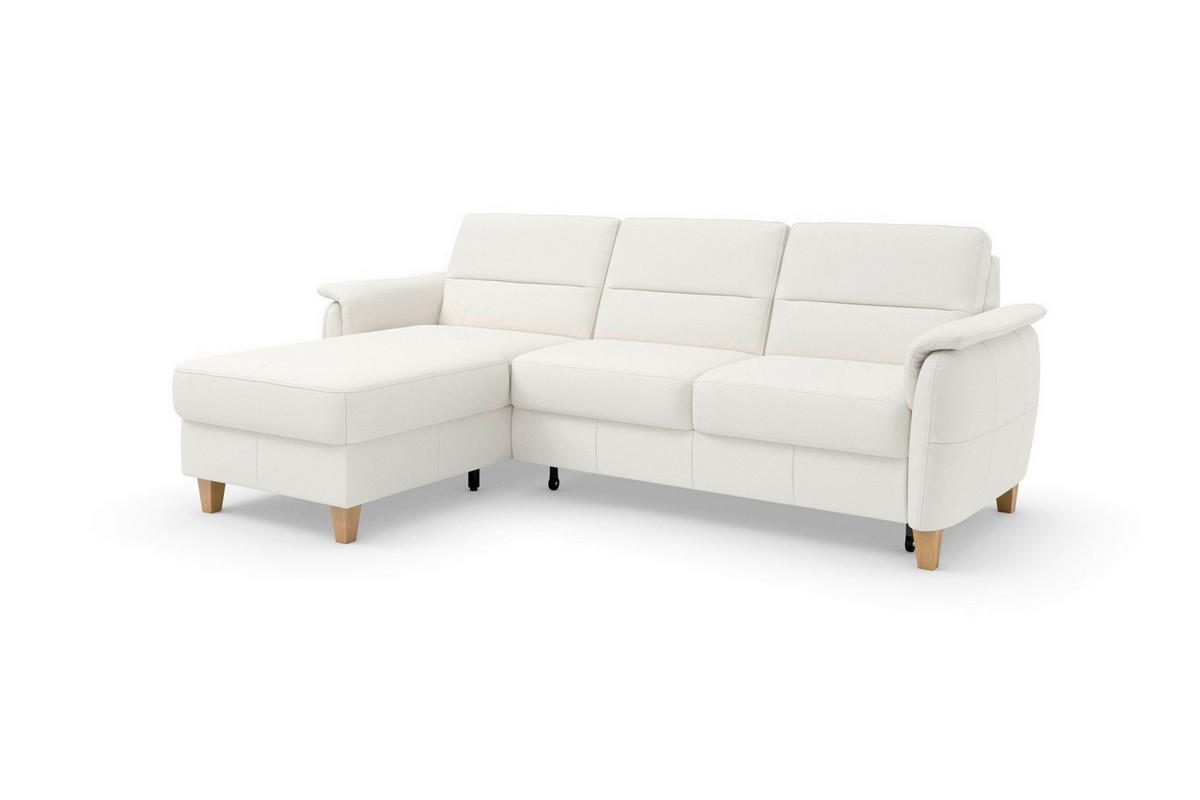 ECKSOFA PALMERA E in Mikrofaser Kombination Echtleder/Stoff Weiß  163/244 cm  - Eichefarben/Weiß, Basics, Leder/Holz (163/244cm) - Sit & More
