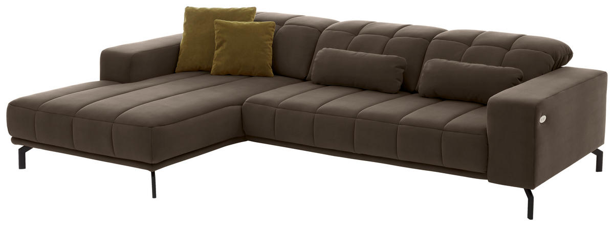 ECKSOFA Braun Velours  - Schwarz/Braun, Design, Textil/Metall (195/293cm) - Beldomo Style