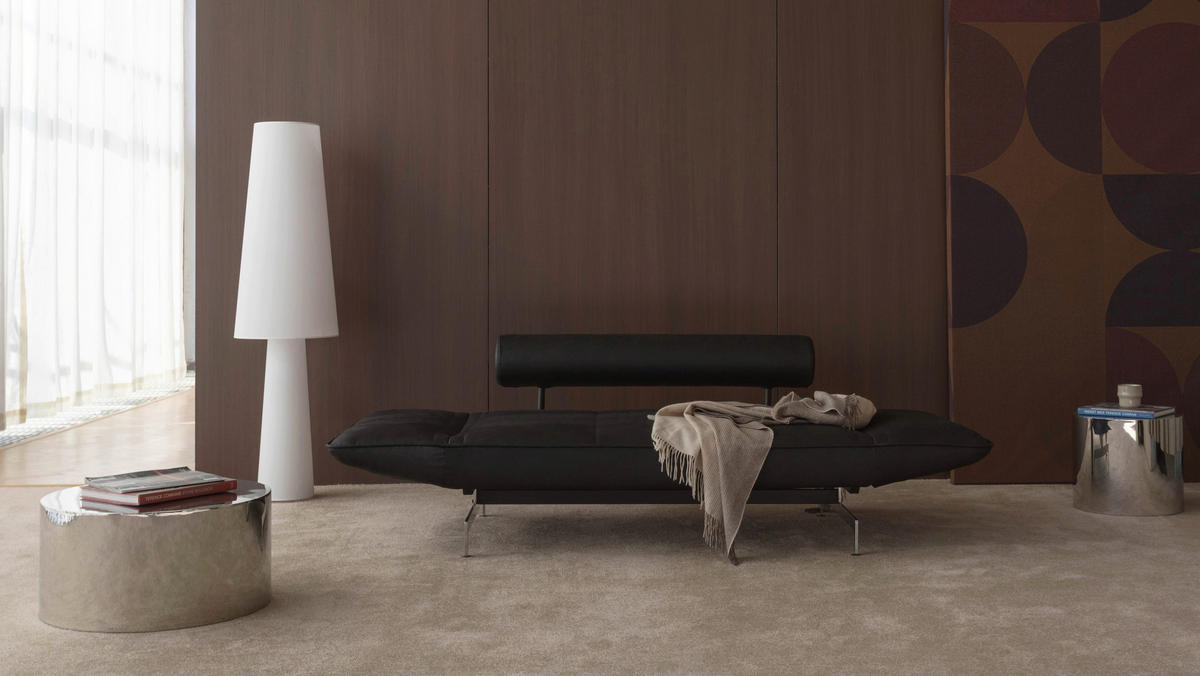 SCHLAFSOFA Lederlook Schwarz  - Chromfarben/Schwarz, Design, Textil/Metall (178/83/93cm) - Niels Andersson