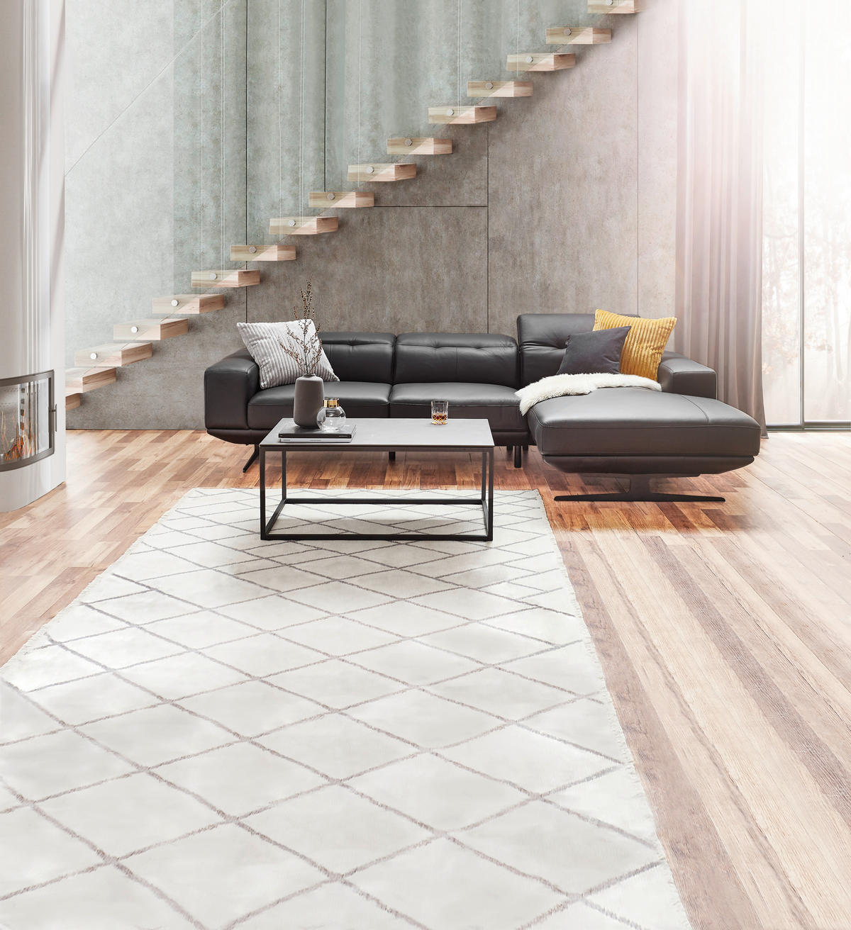 ECKSOFA in Echtleder Schwarz  - Schwarz, Design, Leder/Metall (282/162cm) - Xora