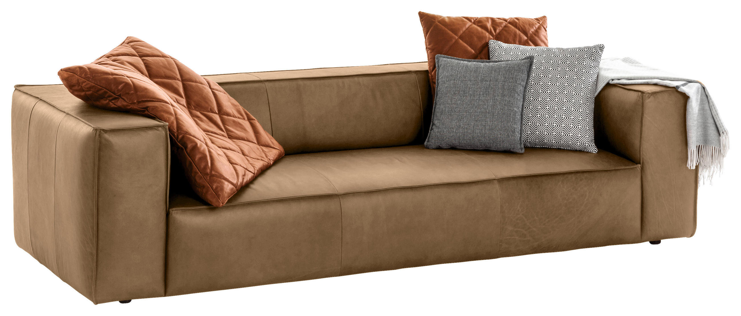 3-SITZER-SOFA in Echtleder Fango  - Fango/Schwarz, Modern, Leder/Kunststoff (260/66/104cm) - W.Schillig