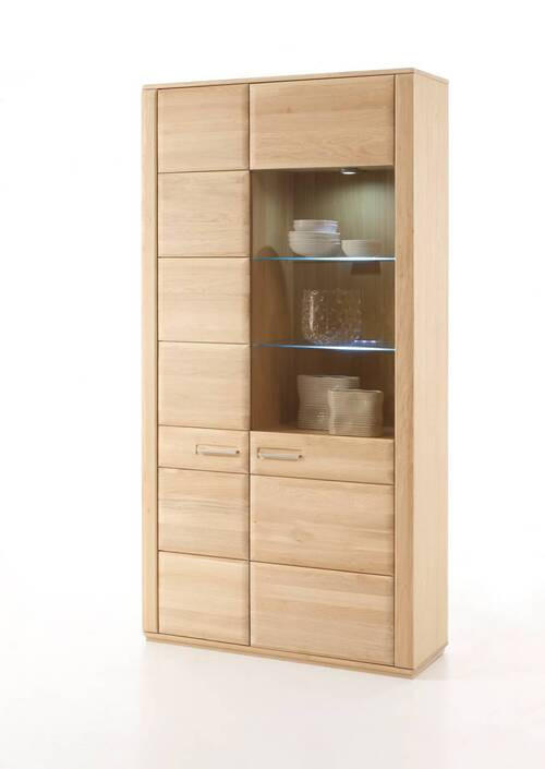 VITRINENKOMBINATION in furniert, teilmassiv Eiche Eichefarben  - Eichefarben/Nickelfarben, Design, Glas/Holz (107/209/38cm) - Livetastic