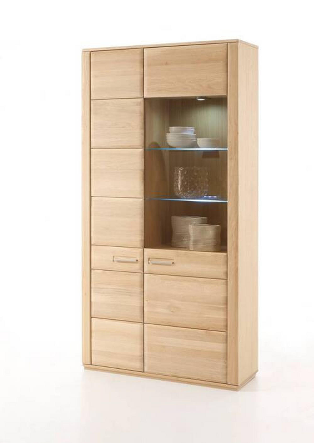 VITRINENKOMBINATION in furniert, teilmassiv Eiche Eichefarben  - Eichefarben/Nickelfarben, Design, Glas/Holz (107/209/38cm) - Livetastic