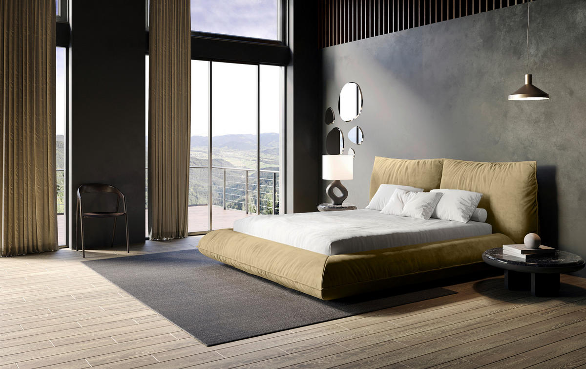 POLSTERBETT 200/200 cm,  in Goldbraun,  - Goldbraun/Schwarz, Design, Textil/Metall (200/200cm) - Belluti