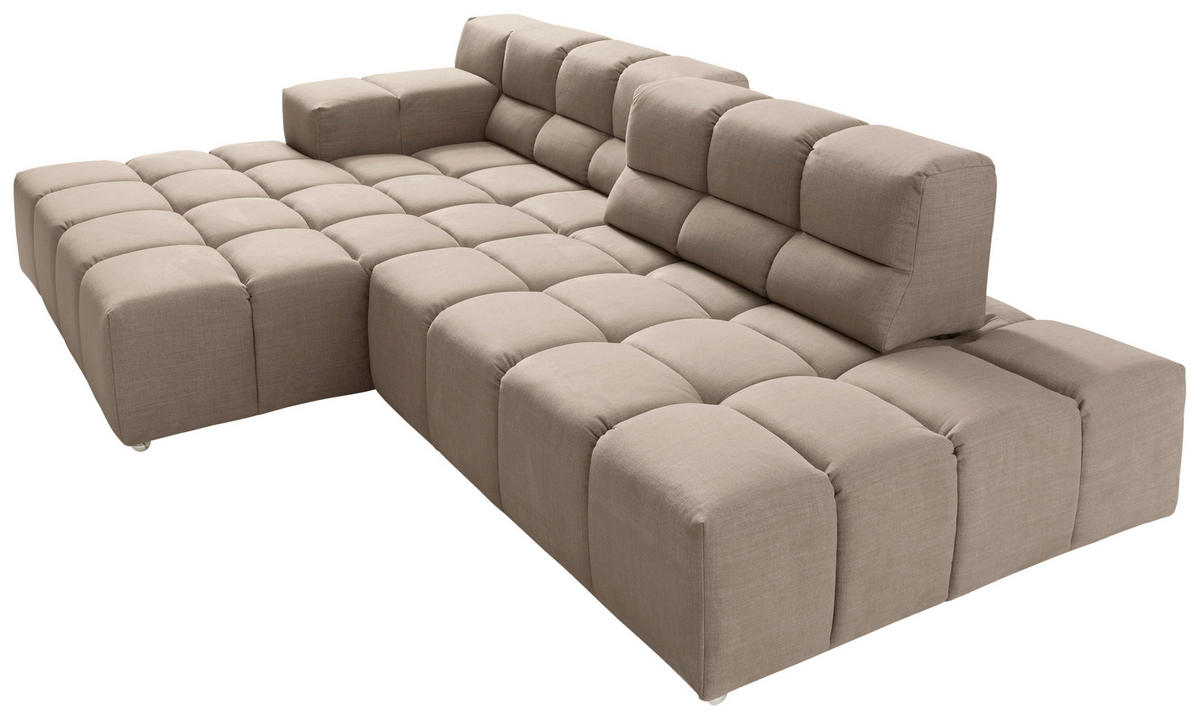 ECKSOFA Beige Flachgewebe, Leinenoptik  - Beige/Schwarz, Design, Textil/Metall (169/286cm) - Designwerk