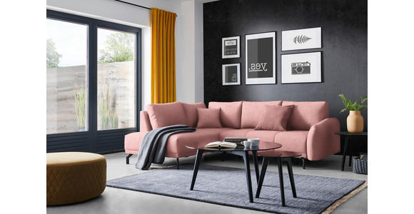ECKSOFA  in Webstoff Altrosa Zierkissen, Rückenkissen, Bettkasten, Schlaffunktion, Rücken echt  191/250 cm  - Schwarz/Altrosa, LIFESTYLE, Textil/Metall (191/250cm) - Carryhome