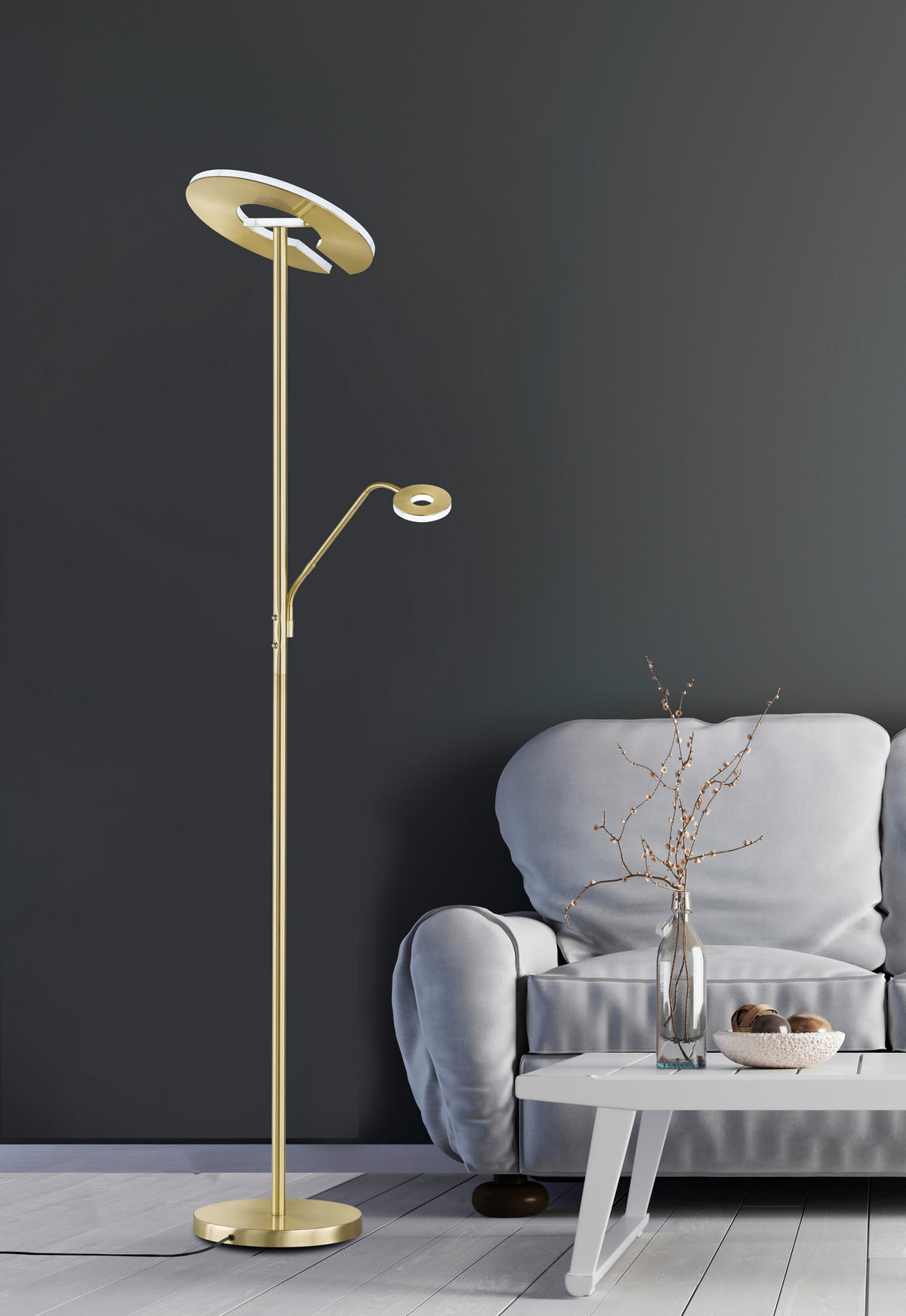 LED-STEHLEUCHTE - Weiss/Messingfarben, Design, Kunststoff/Metall (35/180cm) - Fischer & Honsel