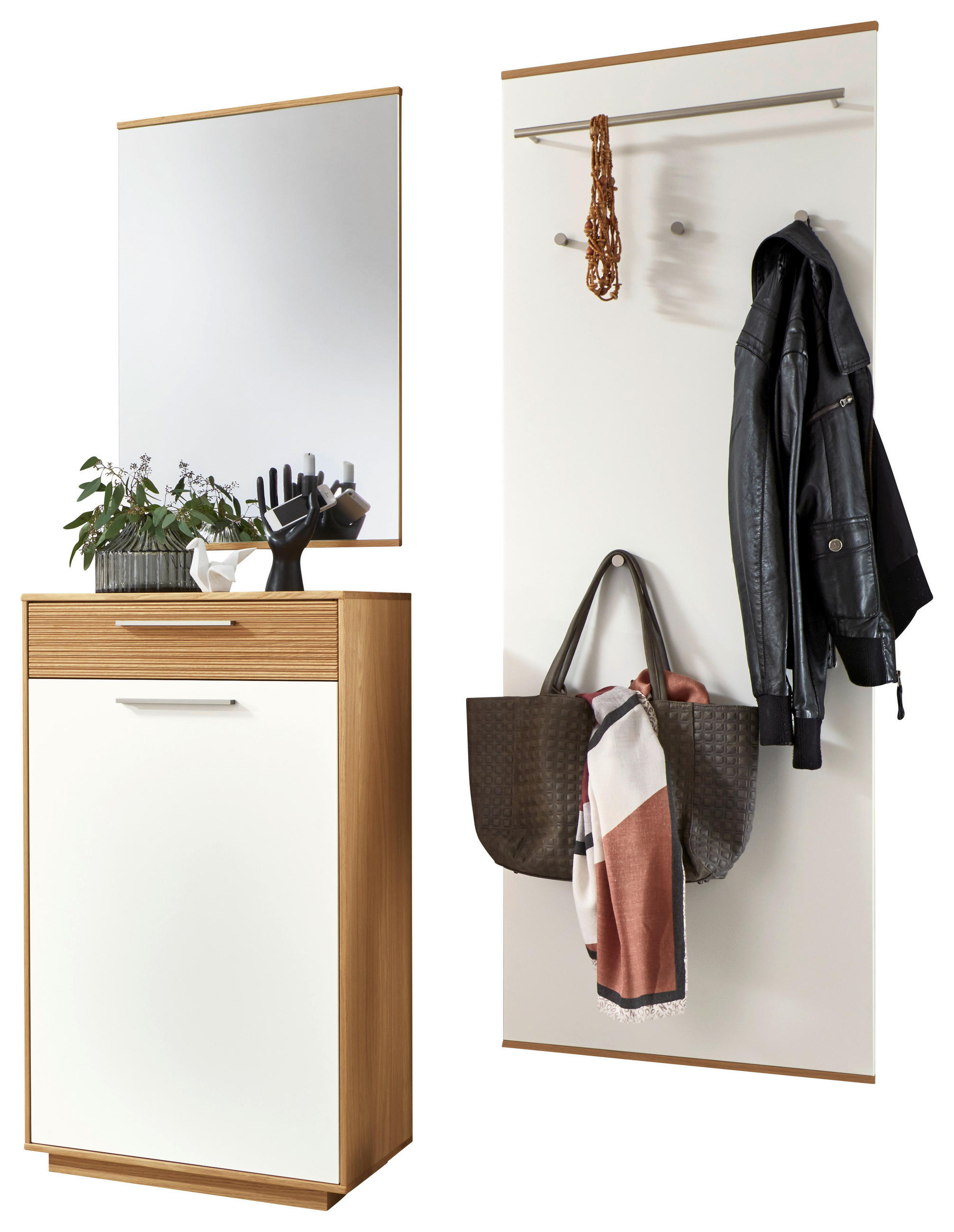 GARDEROBE Weiß, Eichefarben - Eichefarben/Weiß, Design, Glas/Holz (130/195/37cm)