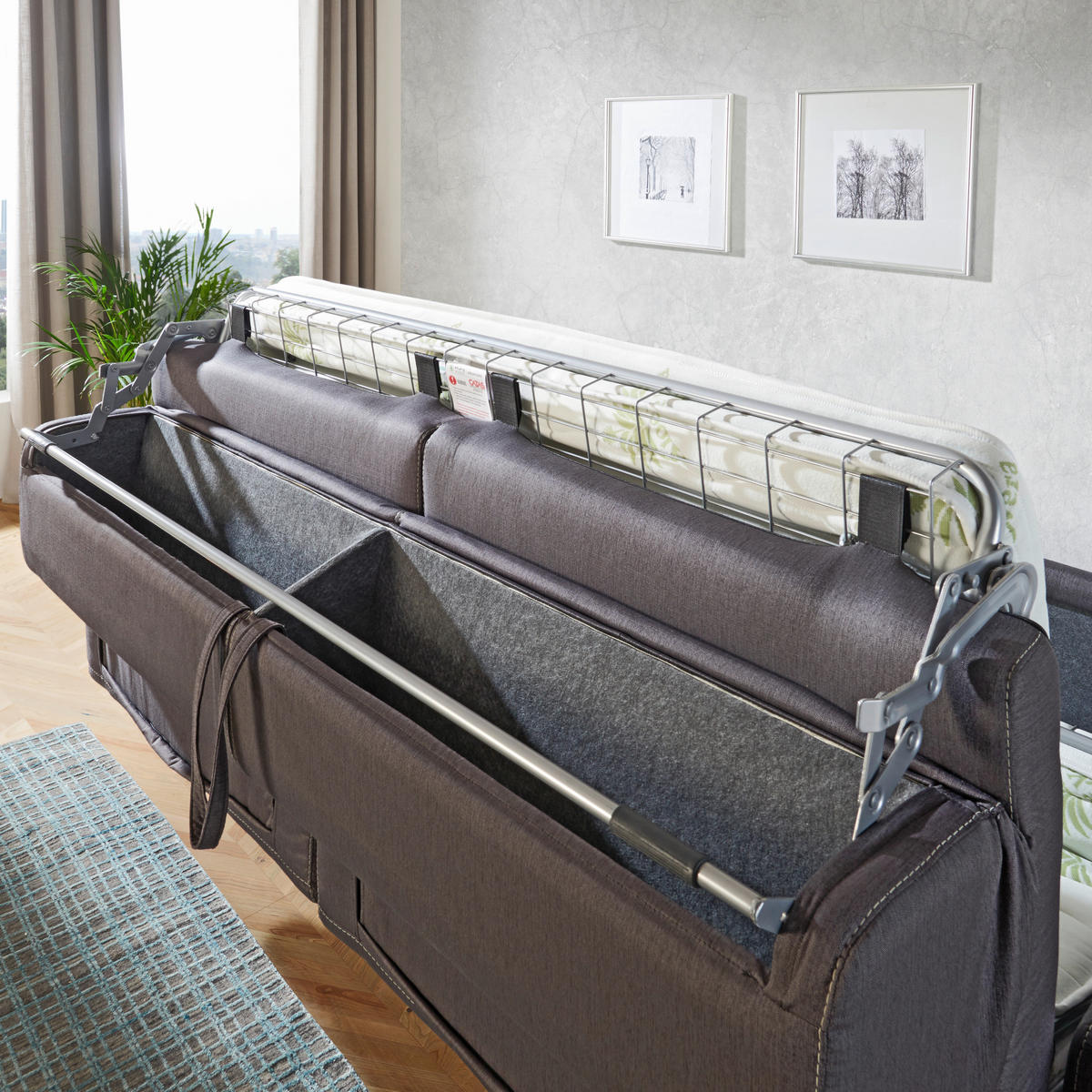 CANAPEA EXTENSIBILĂ textil gri închis  - culoare lemn wenge/gri deschis, Design, lemn/textil (222/83/104cm) - Novel