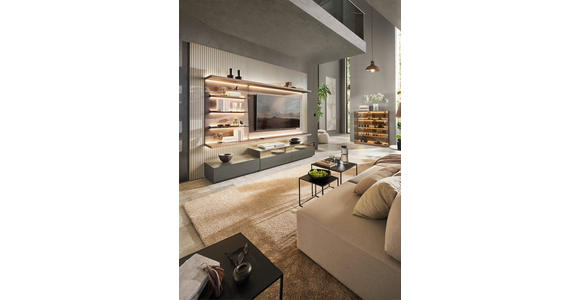 WOHNWAND  in Grau, Eiche dunkel  270/182/46 cm  - Eiche dunkel/Grau, Design, Glas/Holz (270/182/46cm) - Belluti