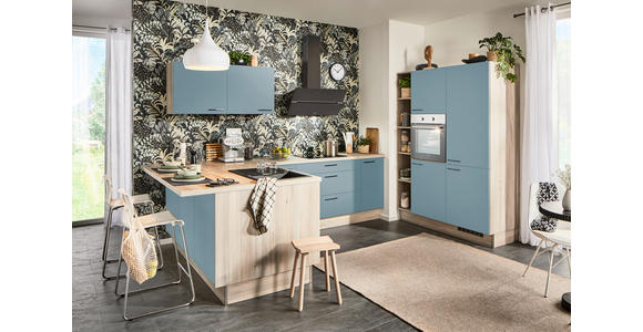 ECKKÜCHE  in Pastellblau, Tannenholzfarben  - Pastellblau/Tannenholzfarben, Design, Holzwerkstoff/Metall (121,6/280/150cm) - Xora