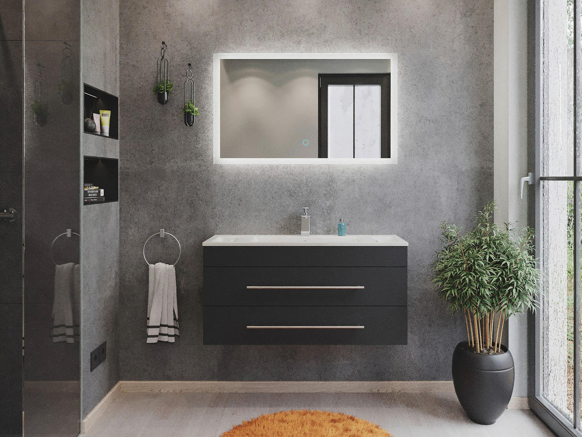 BADEZIMMER  in 100 cm  - Graphitfarben/Weiß, MODERN, Keramik/Holzwerkstoff (100cm) - MID.YOU