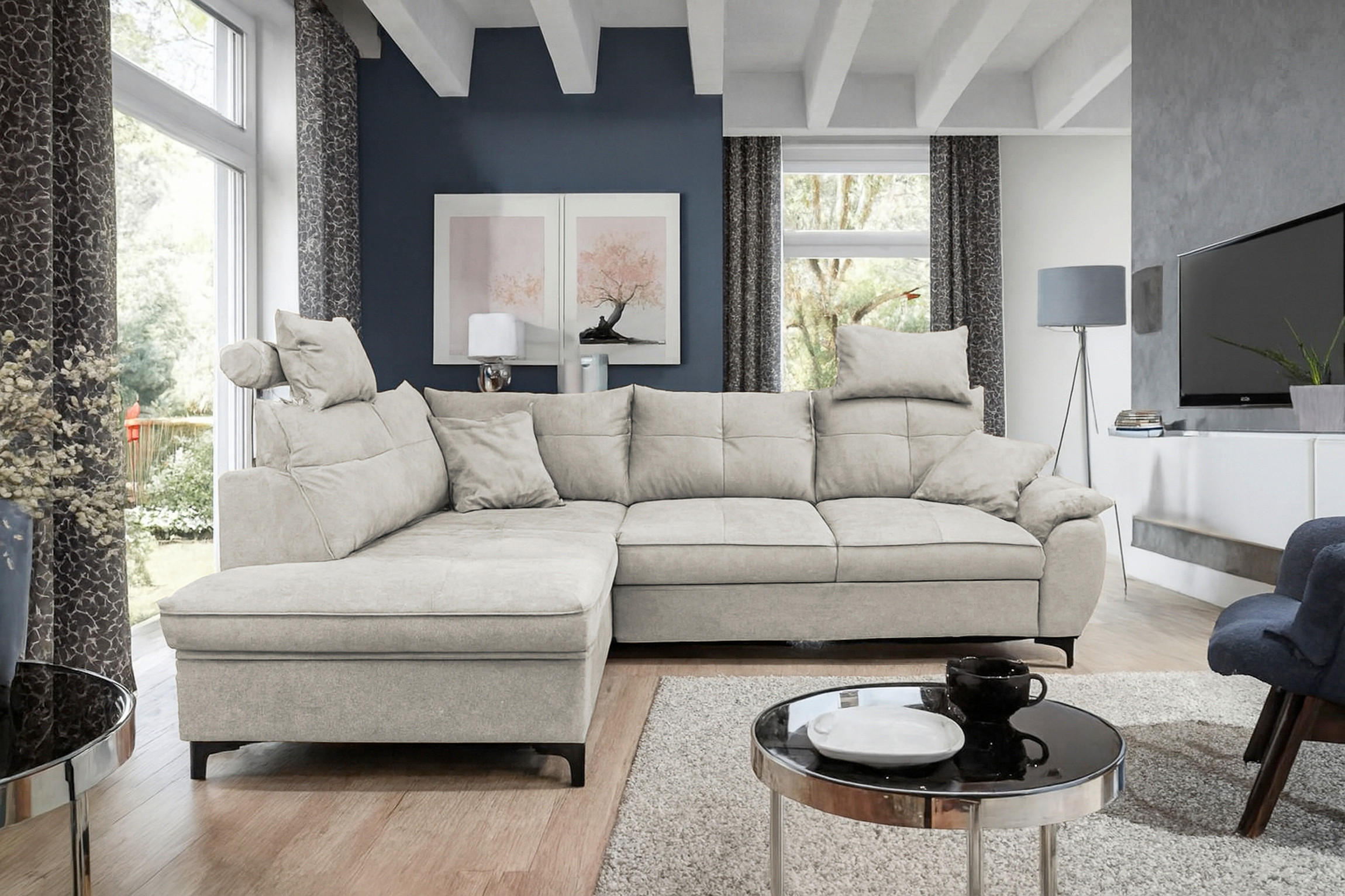 ECKSOFA SOLEI in Chenille Grau  203/265 cm  - Schwarz/Grau, Design, Kunststoff/Textil (203/265cm) - MID.YOU
