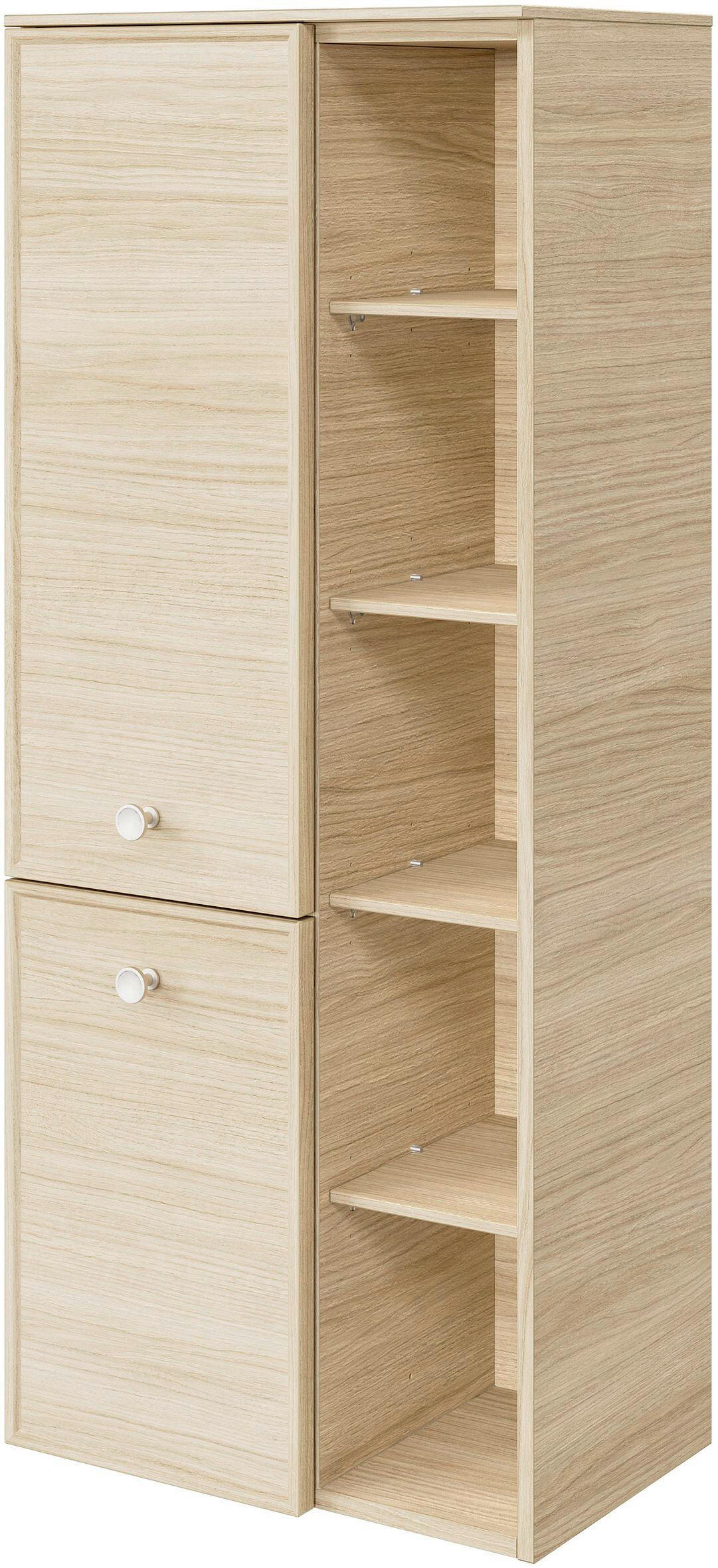 MIDISCHRANK 50/121/33 cm  - Edelstahlfarben/Eichefarben, MODERN, Glas/Holzwerkstoff (50/121/33cm) - Sadena