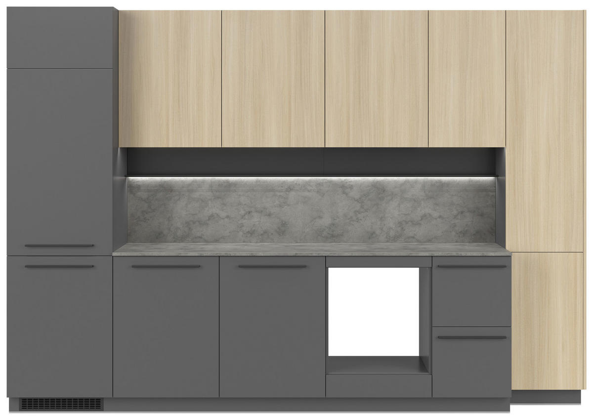 KÜCHENBLOCK 345 cm   in Graphitfarben, Eichefarben  - Eichefarben/Schwarz, Basics, Holzwerkstoff/Kunststoff (345cm) - Visiona