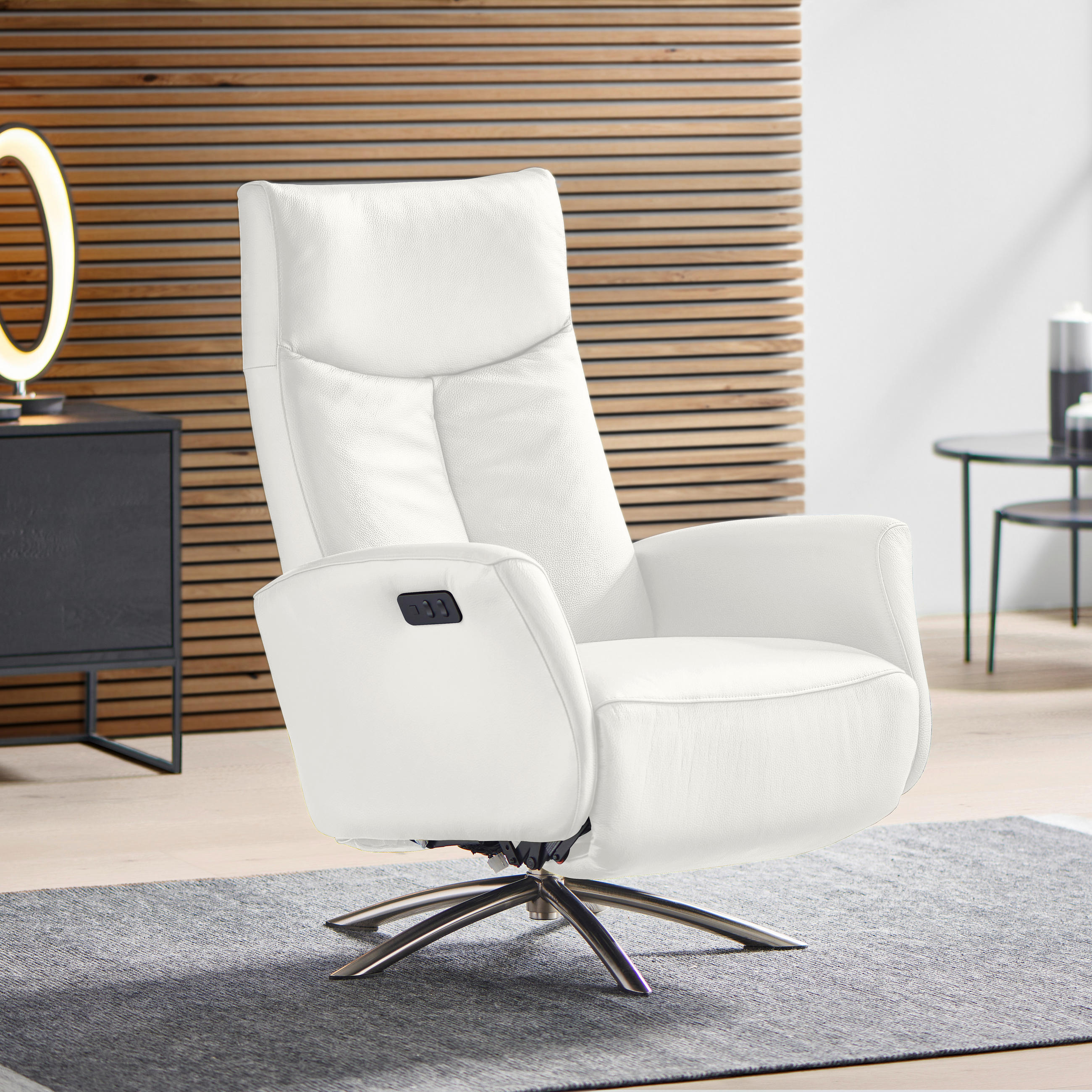 RELAXSESSEL in Leder Weiss  - Weiss/Silberfarben, Design, Leder/Metall (73/105/82cm) - Welnova