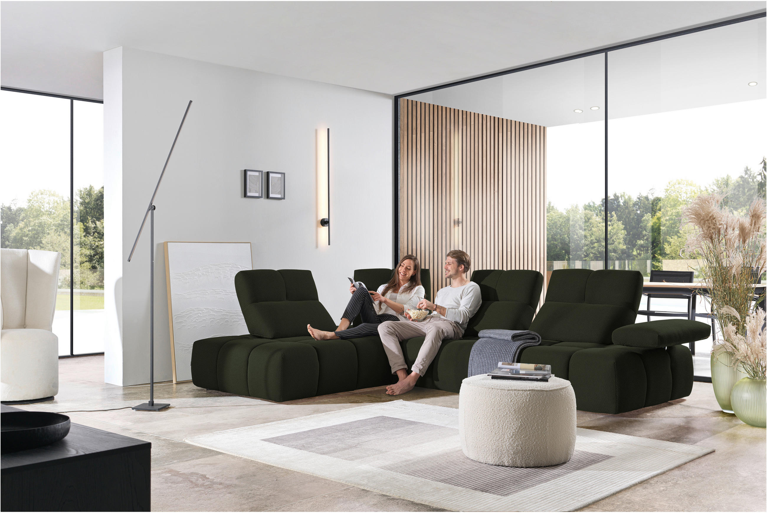 ECKSOFA  in Struktur Olivgrün  233/313 cm  - Schwarz/Olivgrün, Design, Kunststoff/Textil (233/313cm) - Belluti