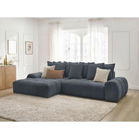 ECKSCHLAFSOFA EVEREST  mit Rücken echt, Armteil links, Armteil rechts Struktur Dunkelblau  - Schwarz/Dunkelblau, MODERN, Kunststoff/Textil (180/318cm) - Livetastic