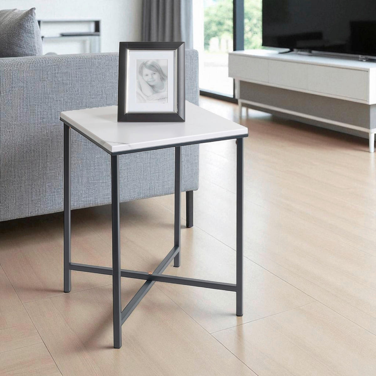 BEISTELLTISCH in Metall, Holzwerkstoff 39/39/55 cm  - Anthrazit/Weiß, Trend, Holzwerkstoff/Metall (39/39/55cm)