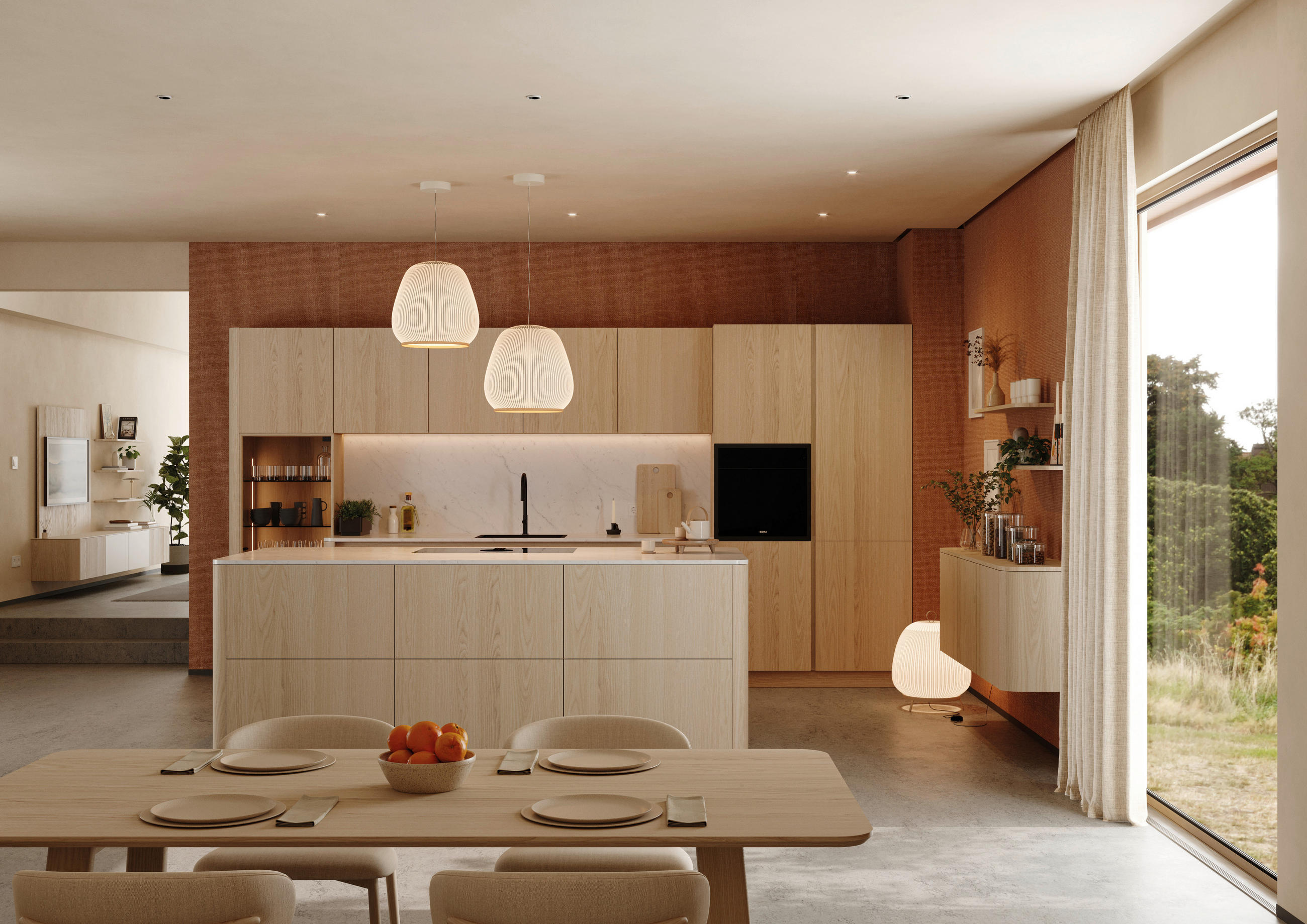 EINBAUKÜCHE   - Eschefarben, Basics, Holz - Walden