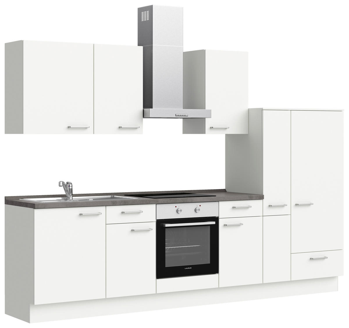 KÜCHENBLOCK Touch 300 cm  in Weiß, Schieferfarben  - Schieferfarben/Edelstahlfarben, MODERN, Holzwerkstoff/Metall (300cm) - Nobilia