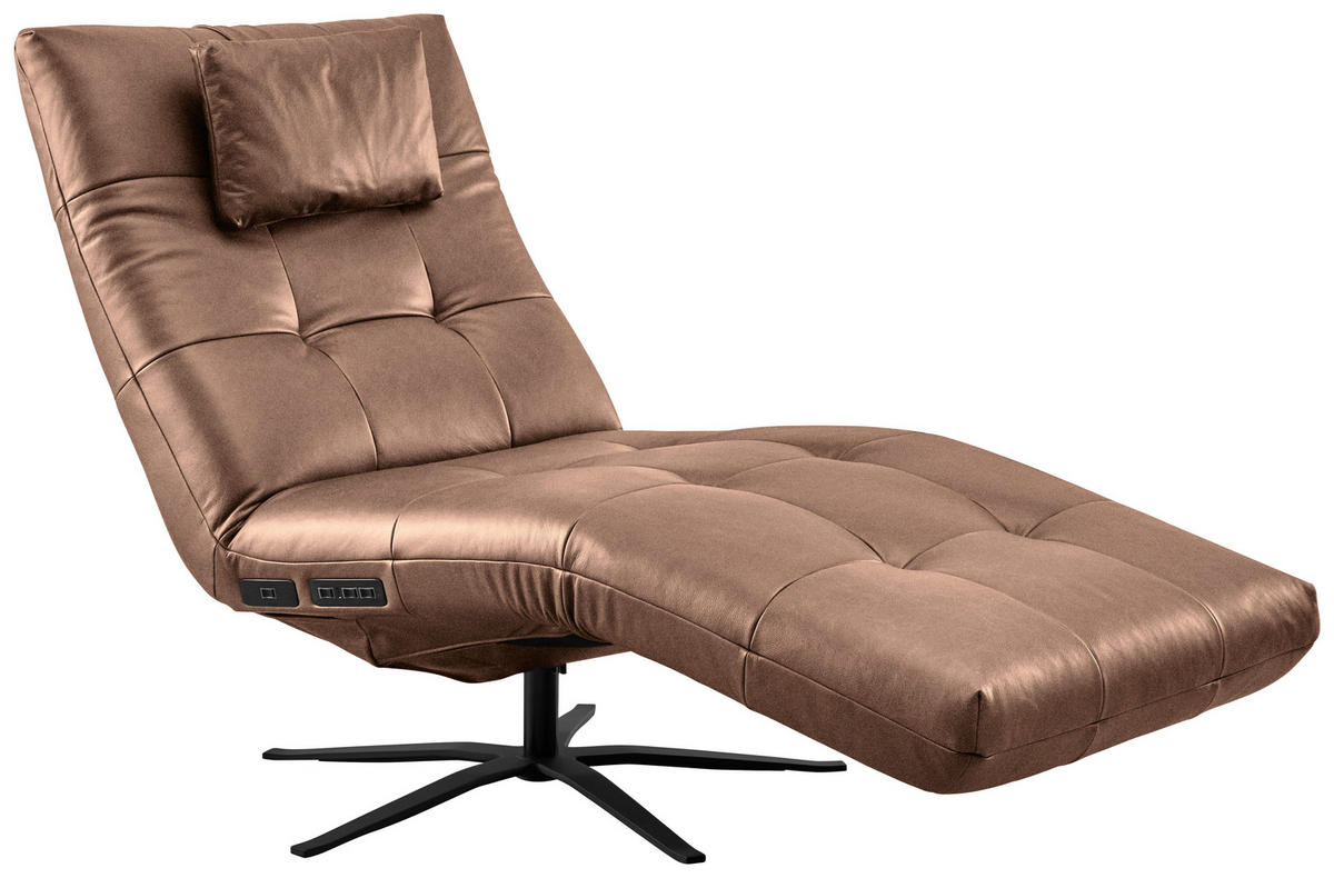 RELAXLIEGE in Echtleder Braun  - Schwarz/Braun, MODERN, Leder/Metall (82/53-115/156-206cm) - Pure Home Comfort