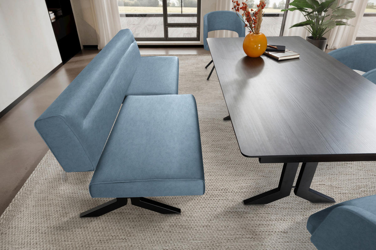 SITZBANK in Metall, Textil Hellblau  - Schwarz/Hellblau, Konventionell, Textil/Metall (220/87/70-86cm) - Moderano