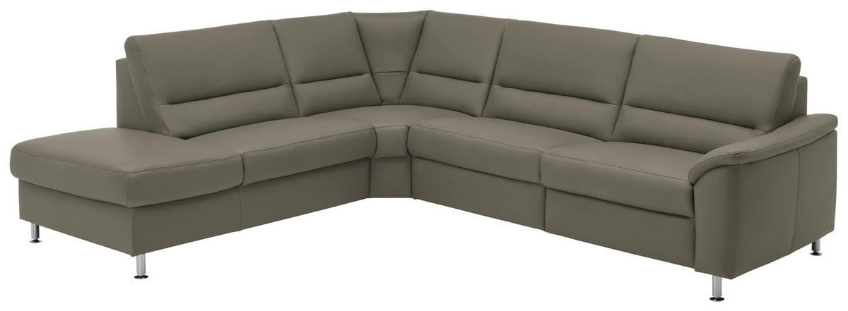 ECKSOFA in Echtleder Hellgrau  - Hellgrau/Alufarben, Basics, Leder/Metall (249/290cm) - Beldomo Premium