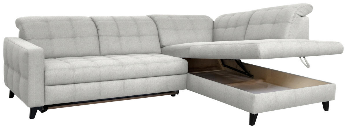 ECKSOFA in Webstoff Hellgrau  297/216 cm  - Hellgrau/Schwarz, Design, Holz/Textil (297/216cm) - Xora