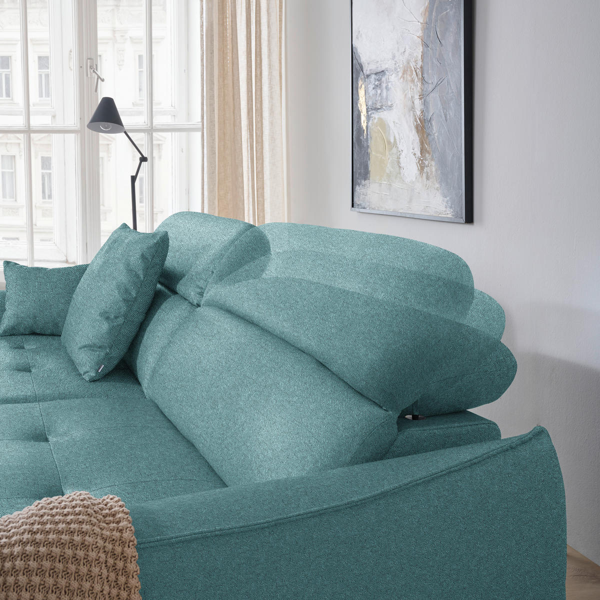 ECKSOFA Flachgewebe Petrol  - Petrol/Schwarz, Design, Textil/Metall (246/175cm) - Celina