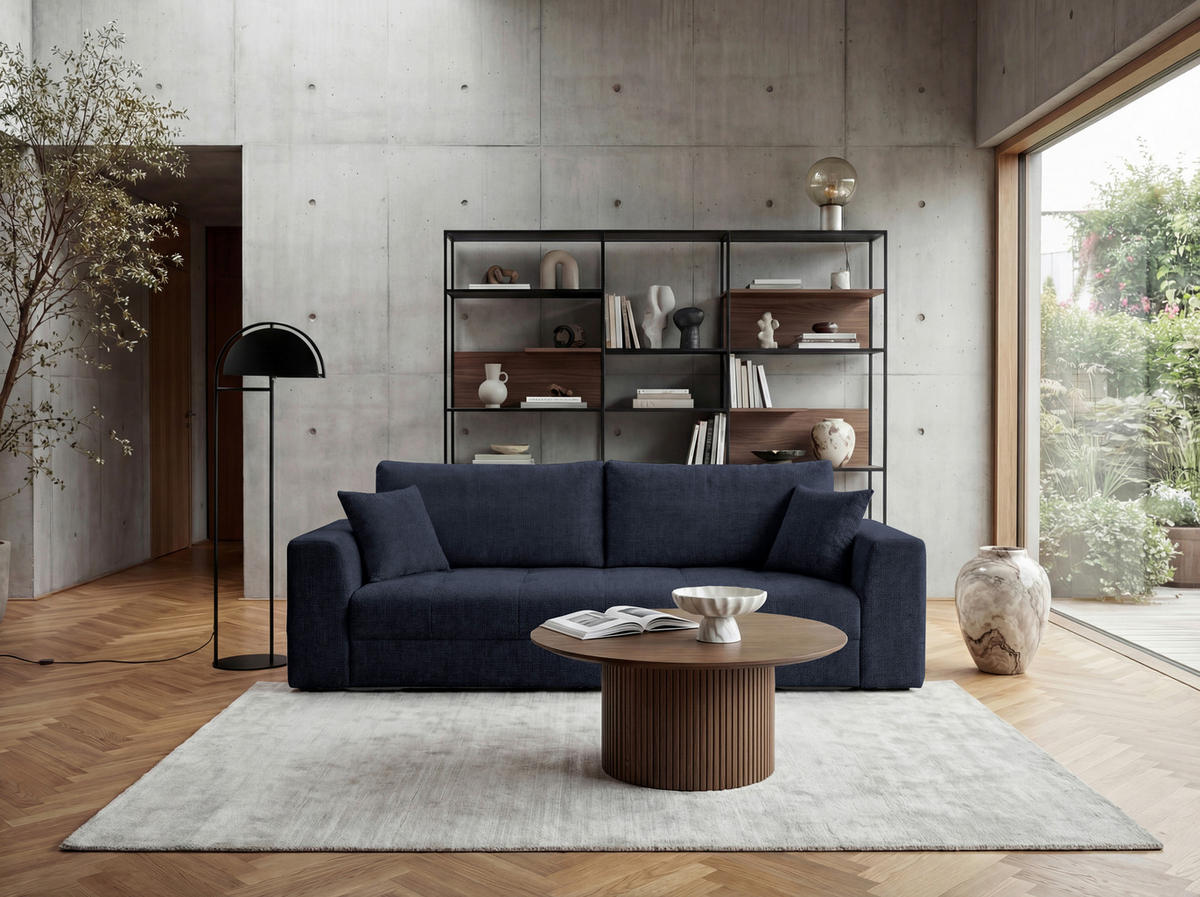 SCHLAFSOFA Struktur Dunkelblau  inkl. Zierkissen, Rückenkissen, Bettkasten, Schlaffunktion, Rücken echt  - Schwarz/Dunkelblau, KONVENTIONELL, Kunststoff/Textil (253/87/102cm) - Xora