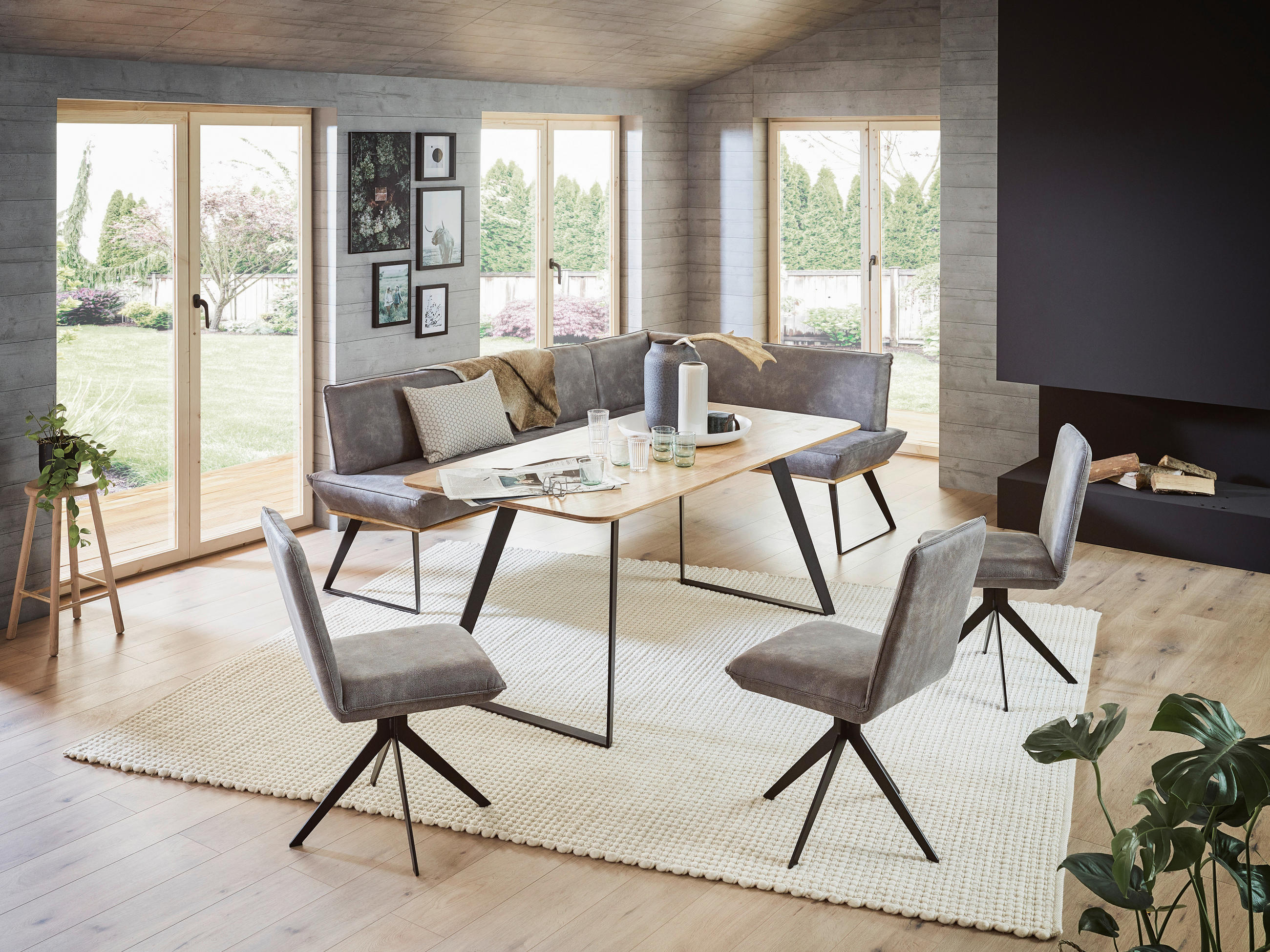 Thumbnail - Voleo Eckbank, Schwarz, Eiche, Graubraun, Holz, Metall, Textil, Eiche, massiv, Uni, 4-5-Sitzer, nicht einzeln stellbar, ...