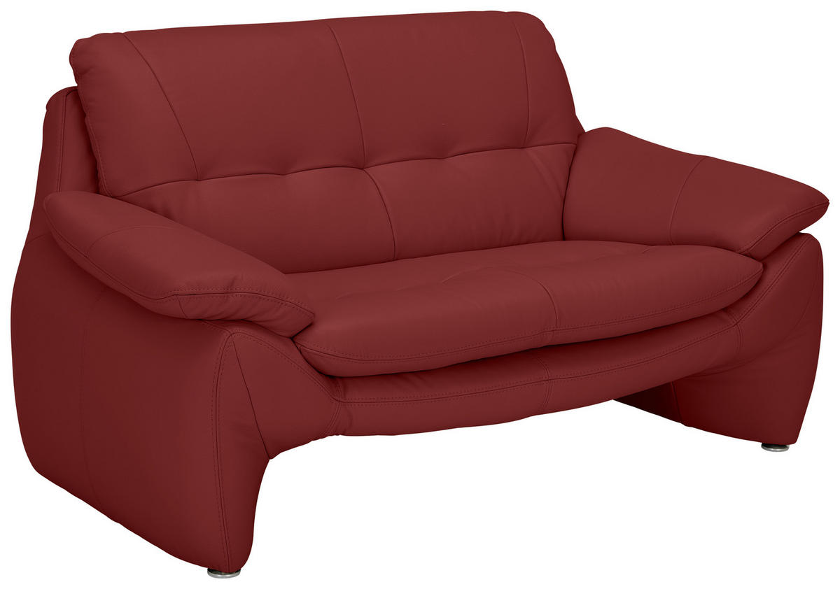 2-SITZER-SOFA Rot Echtleder  - Silberfarben/Rot, KONVENTIONELL, Leder/Metall (154/86/91cm) - Celina Home