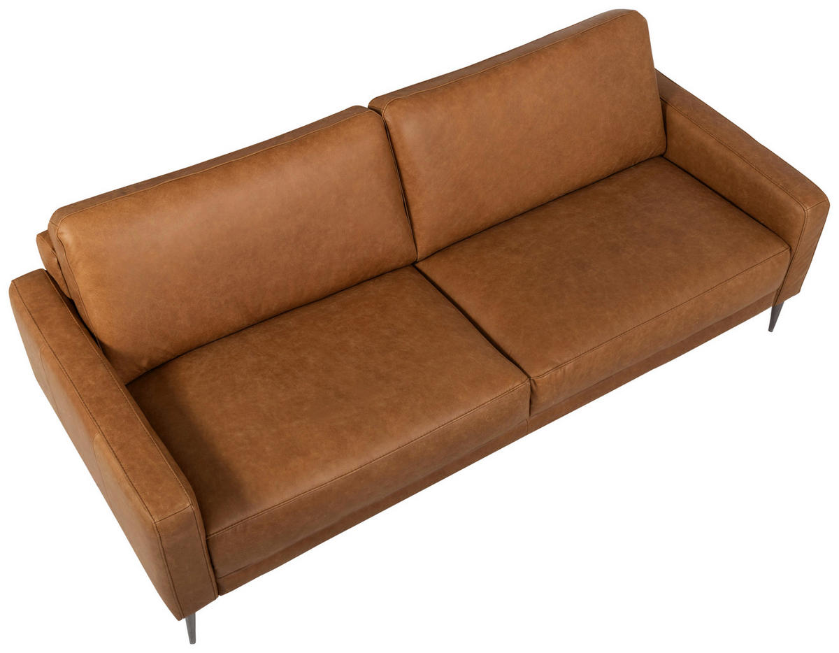 3-SITZER-SOFA SPRING Echtleder Cognac  - Cognac/Schwarzchrom, Design, Leder/Metall (187/85/92cm) - Livetastic