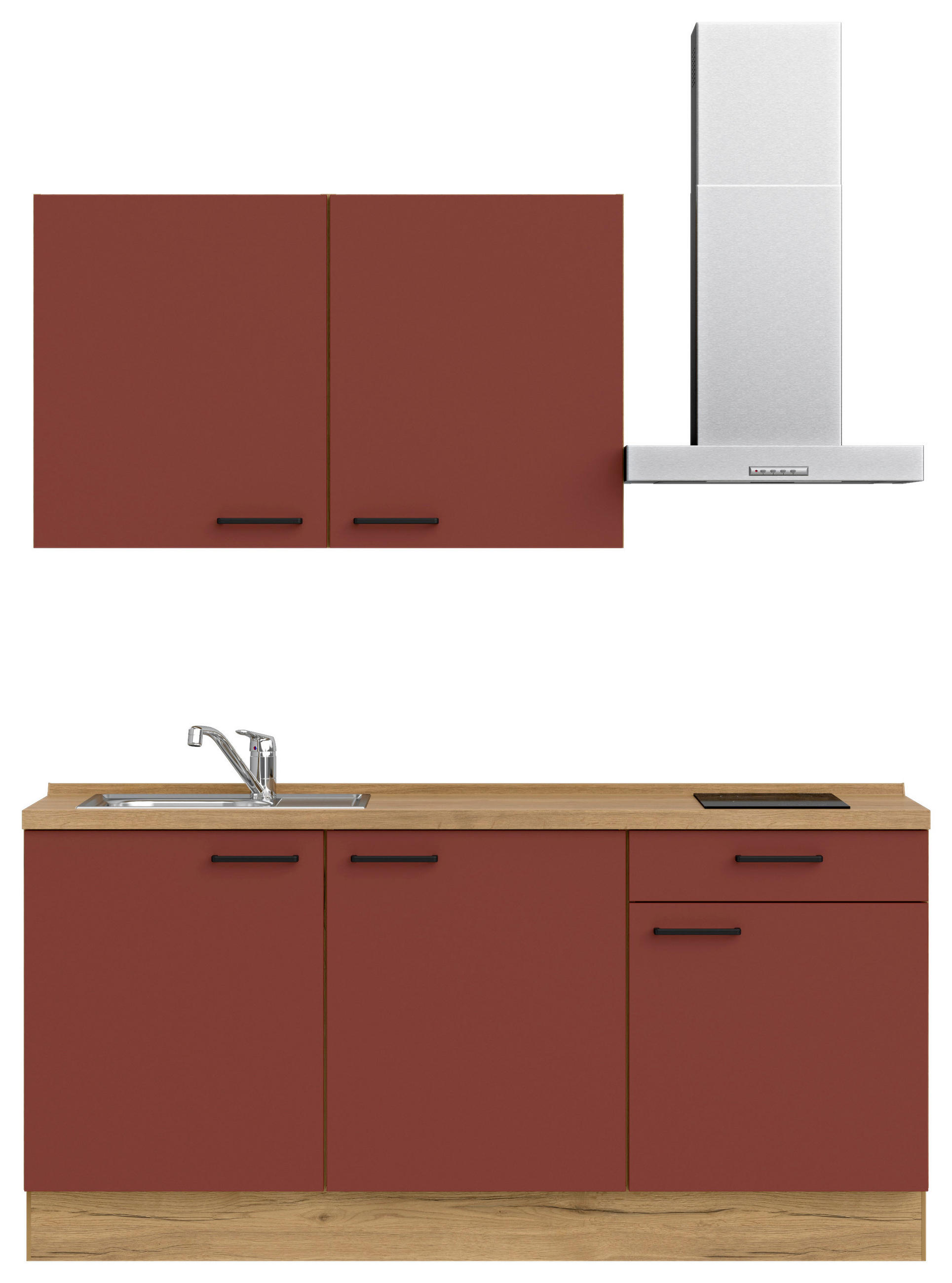 KÜCHENBLOCK 180 cm   in Eichefarben, Dunkelrot  - Eichefarben/Schwarz, MODERN, Holzwerkstoff/Metall (180cm) - Nobilia