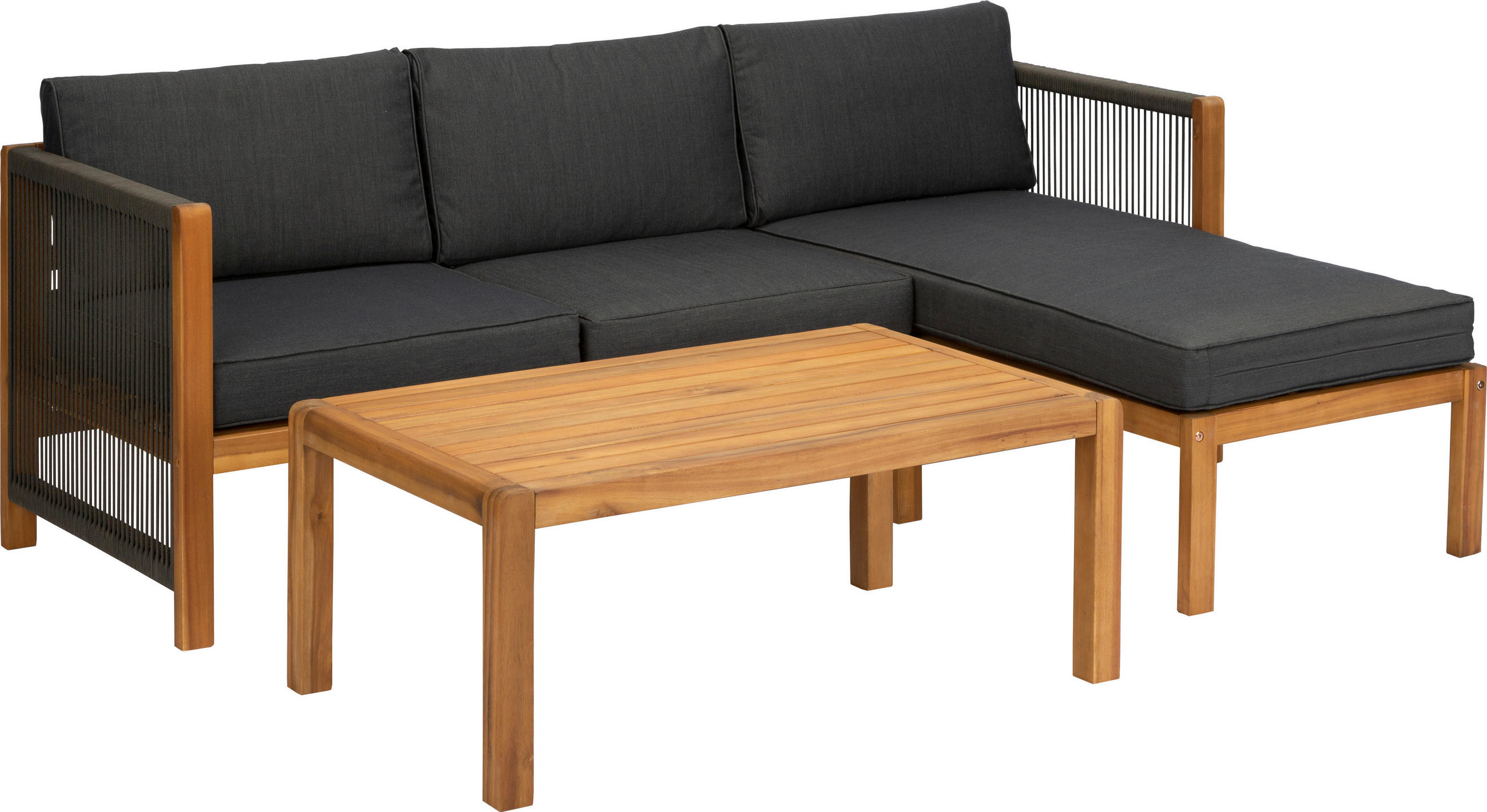ZAHRADNÍ SEDACÍ SOUPRAVA dřevo, textil - šedá/barvy teak, Basics, dřevo/textil (198/132cm) - Acamp
