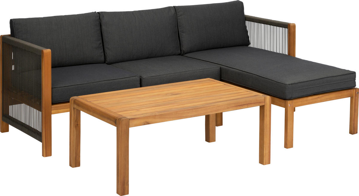 LOUNGEGARNITUR  198/132 cm  Akazie  - Schwarz/Akaziefarben, Basics, Holz/Textil (198/132cm) - Acamp