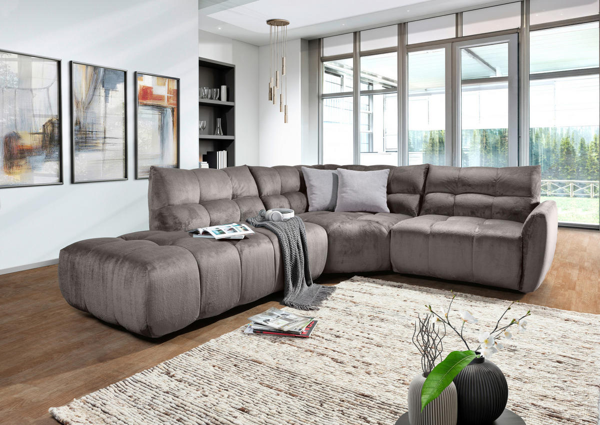 ECKSOFA Grau Flachgewebe  - Schwarz/Grau, MODERN, Kunststoff/Textil (275/235cm) - Landscape