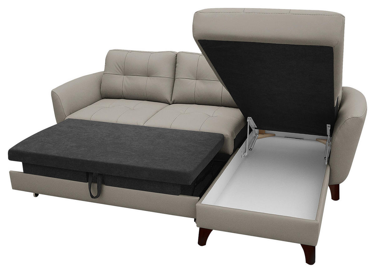 ECKSOFA in Lederlook Echtleder Platinfarben  - Platinfarben/Buchefarben, Design, Leder/Holz (238/168cm) - Livetastic