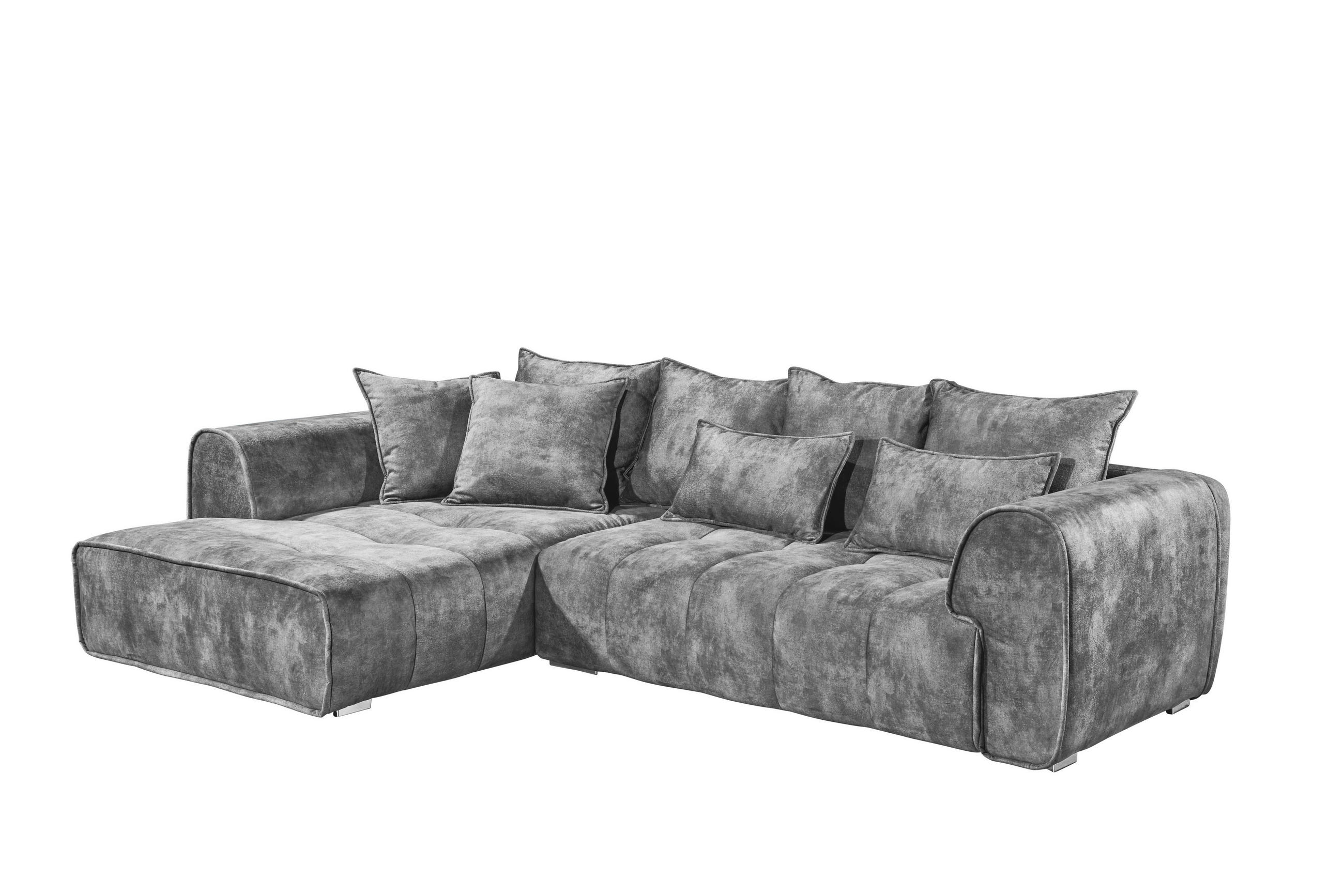 ECKSOFA in Mikrovelours Grau  - Silberfarben/Grau, Modern, Kunststoff/Textil (197/320cm) - MID.YOU