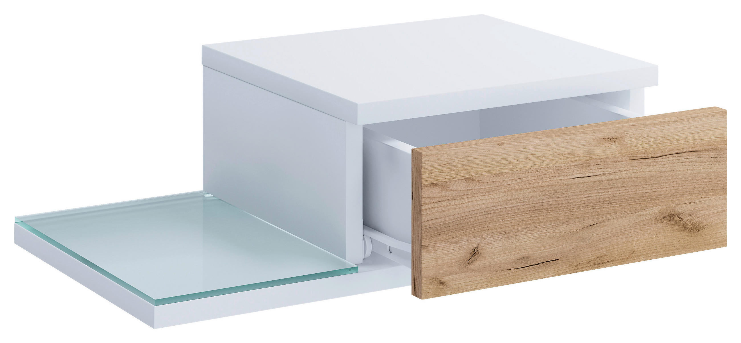 SÄNGBORD i vit, honungsek  - honungsek/vit, Modern, trämaterial/glas (48/15/28cm) - MID.YOU