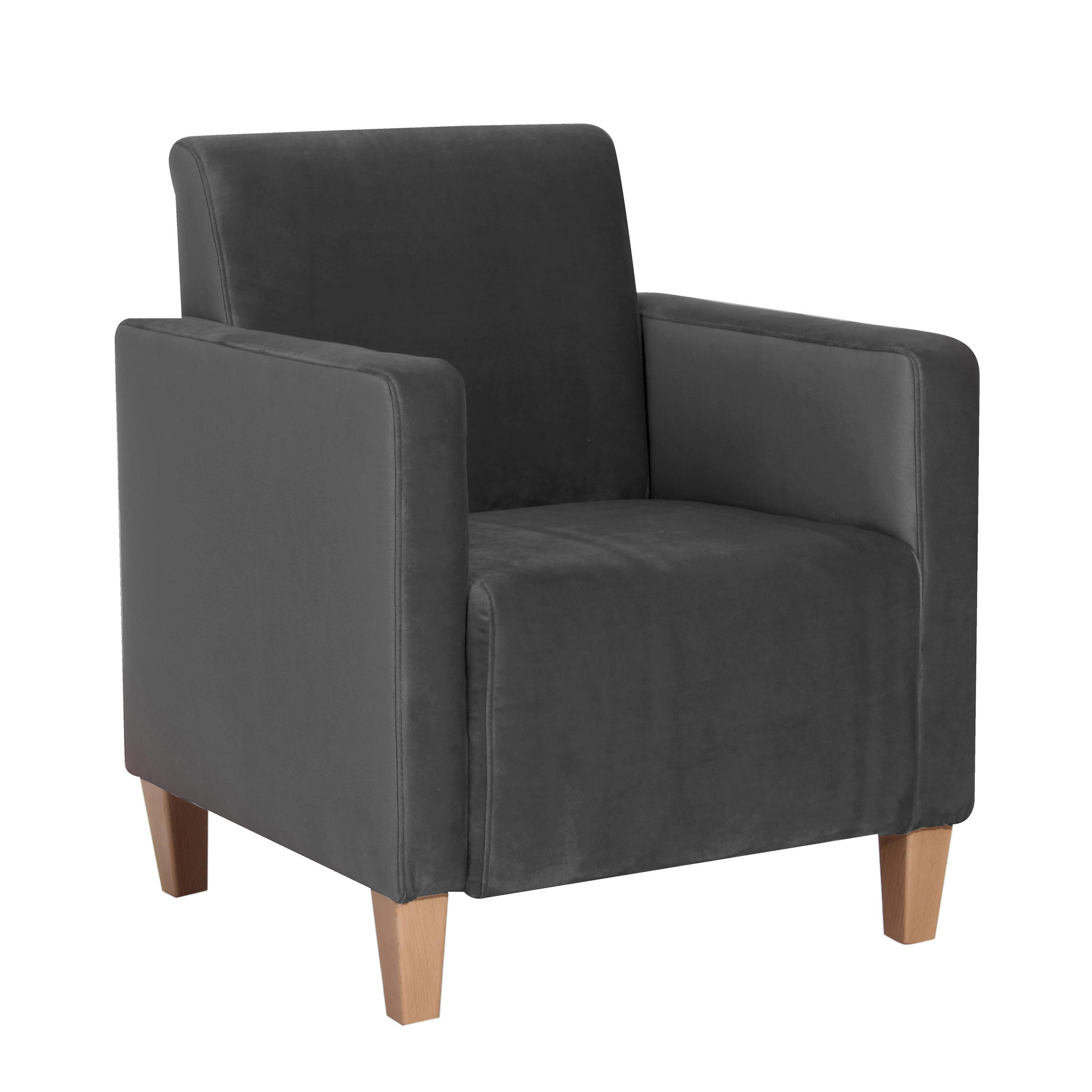 SESSEL in Samt, Velours Anthrazit  - Anthrazit/Naturfarben, Design, Holz/Textil (71/81/70cm) - Max Winzer