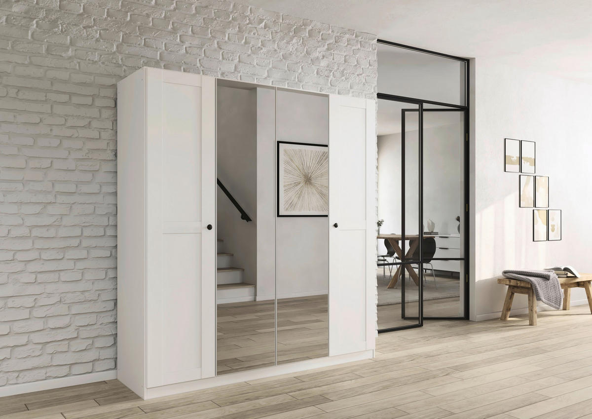 DREHTÜRENSCHRANK 181/197/54 cm,  in Weiß, 4-türig  - Schwarz/Weiß, KONVENTIONELL, Glas/Holzwerkstoff (181/197/54cm) - home24