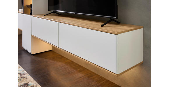 WOHNWAND  in Weiß, Eichefarben  285/215/40 cm  - Eichefarben/Schwarz, KONVENTIONELL, Glas/Holzwerkstoff (285/215/40cm) - Venda