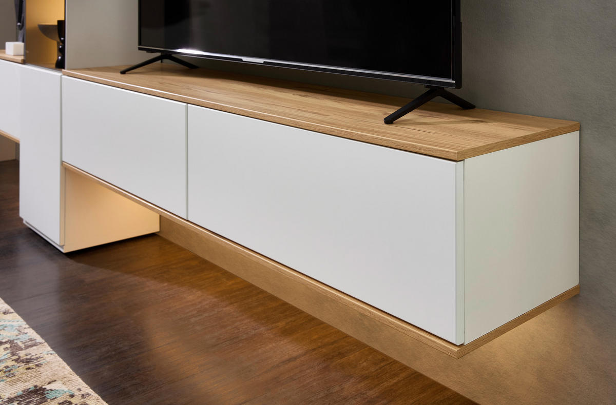 WOHNWAND  in Weiß, Eichefarben  285/215/40 cm  - Eichefarben/Schwarz, KONVENTIONELL, Glas/Holzwerkstoff (285/215/40cm) - Venda