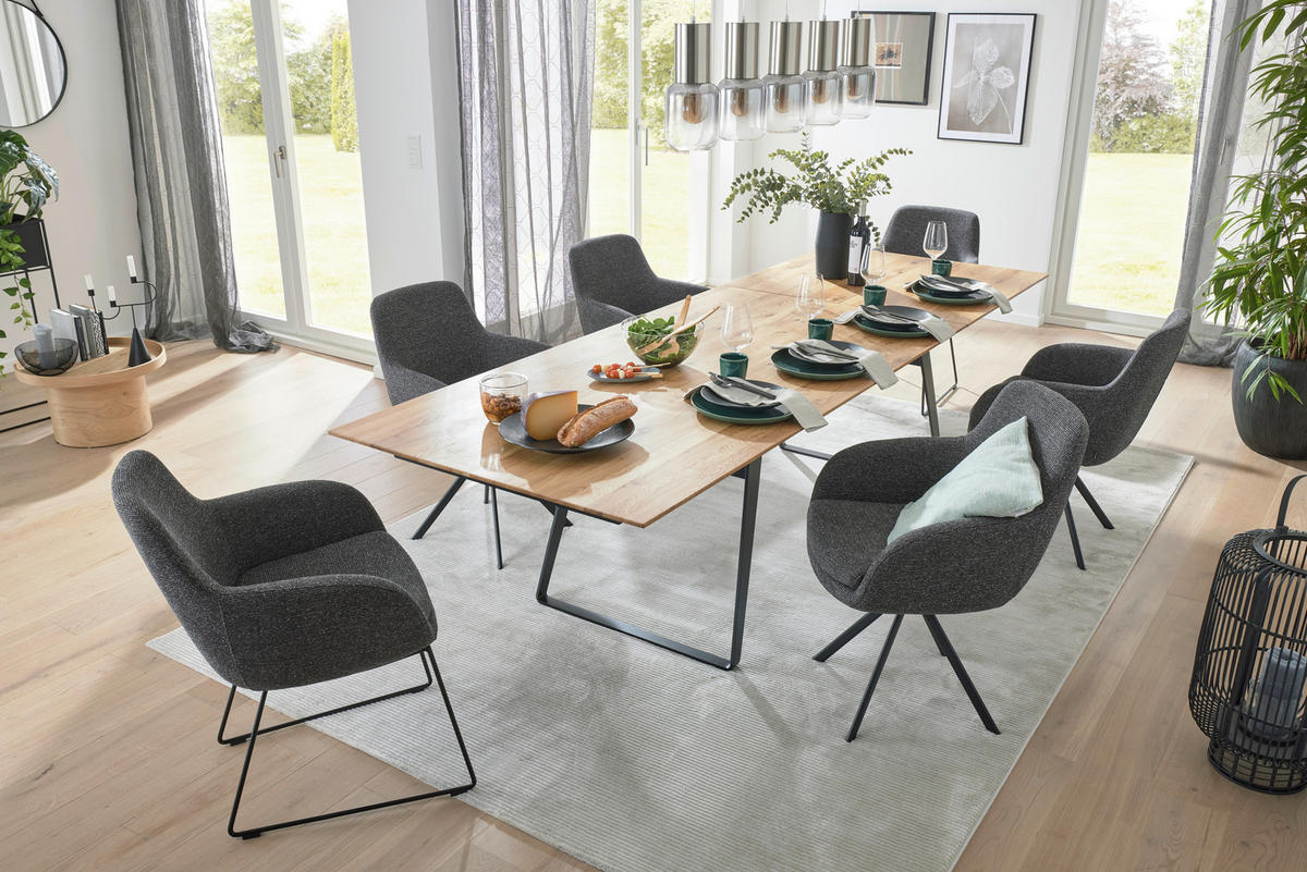 ESSTISCH Eichefarben  ausziehbar, in verschiedenen Größen erhältlich, Variantenauswahl  - Eichefarben/Schwarz, Design, Holz/Metall (220-320/100/77cm) - Musterring