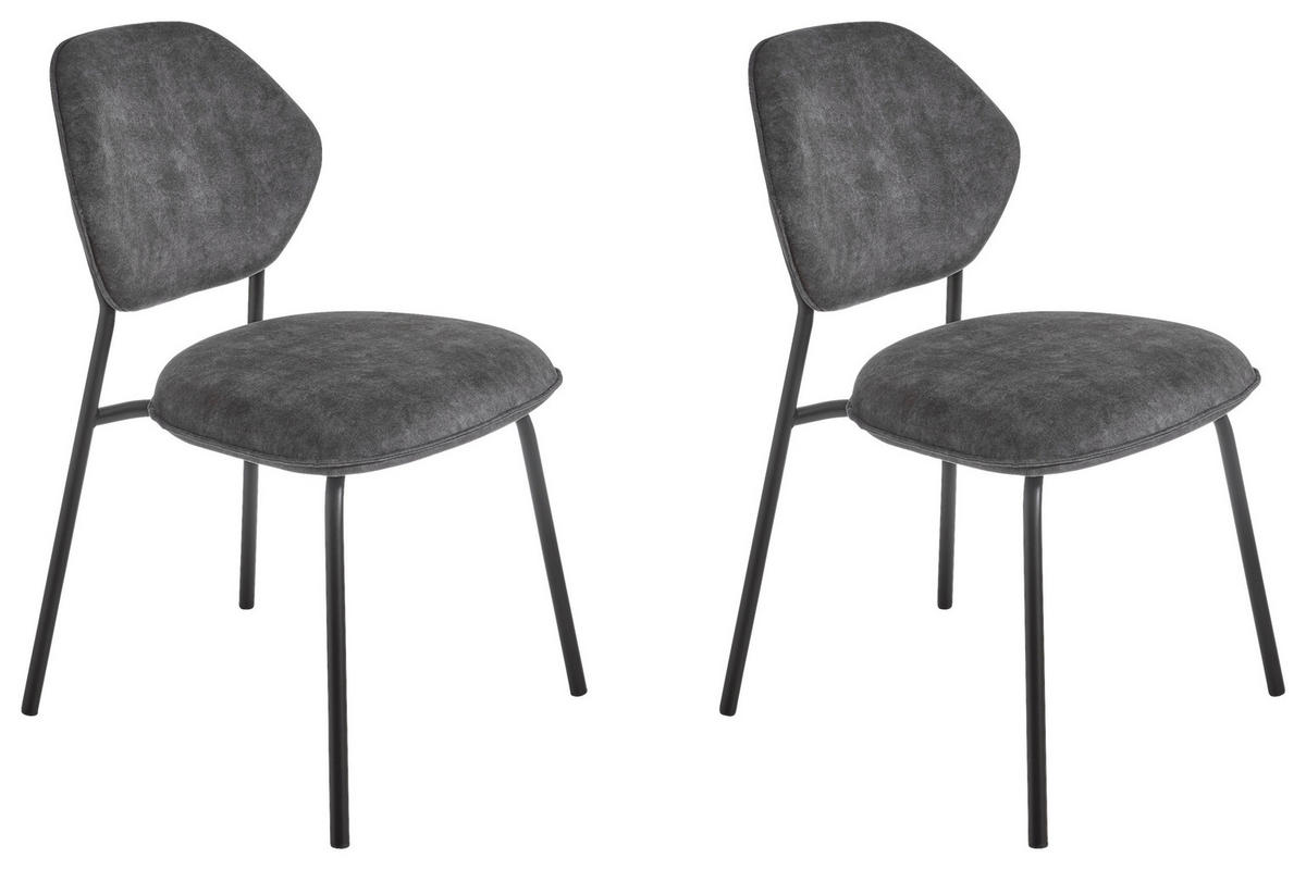 STUHL-SET 2 Stück  in Edelstahl Velours  - Schwarz/Grau, Basics, Textil/Metall (51/85/63cm) - Celina Home