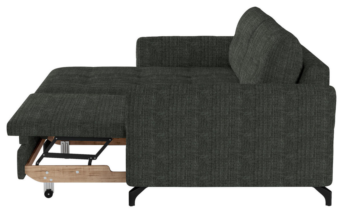ECKSOFA in Flachgewebe, Leinenoptik Dunkelgrün  - Dunkelgrün/Schwarz, Design, Textil/Metall (170/242cm) - Xora